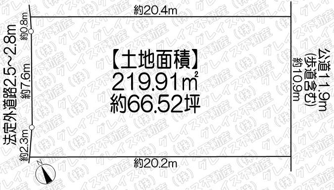 豊明市国道1号線北側 土地面積:219.91平米 ( 66.52坪 )