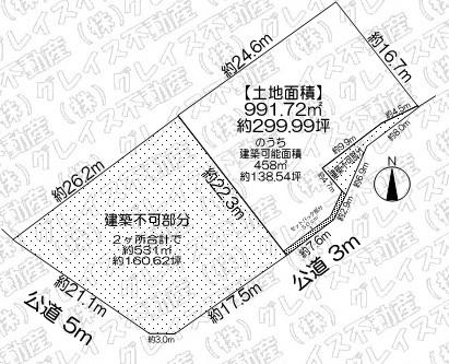 豊明市国道1号線北側 土地面積:991.72平米 ( 299.99坪 )
